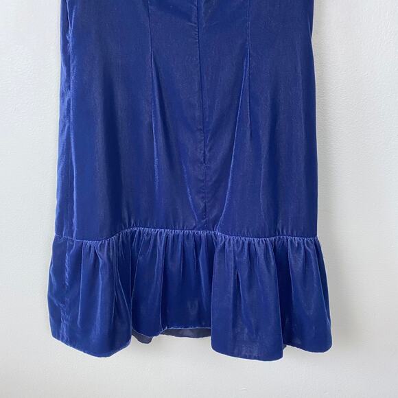 J. Crew Velvet Ruffle Hem Dress Midnight Ink Blue Flounce Hem‎ Cocktail Size 2 - Picture 9 of 11